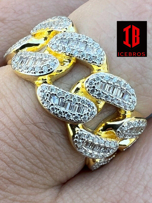 Miami Cuban RING 14k Gold Vermeil 925 Band Pinky Hip Hop Iced Baguette Diamond (CZ)