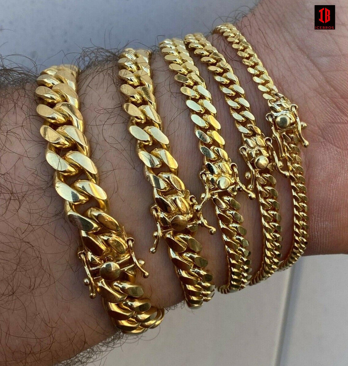 Miami Cuban Link Bracelet With Box Lock 14k Gold Over Solid 925 Silver ITALY - Flawless Karat