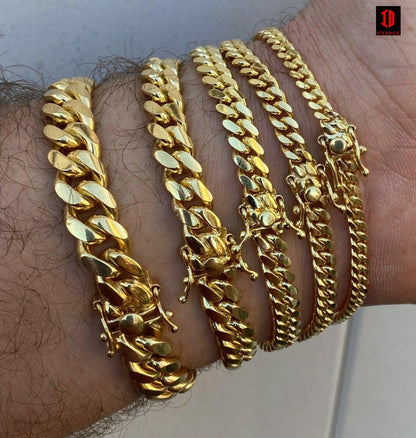 Miami Cuban Link Bracelet With Box Lock 14k Gold Over Solid 925 Silver ITALY - Flawless Karat