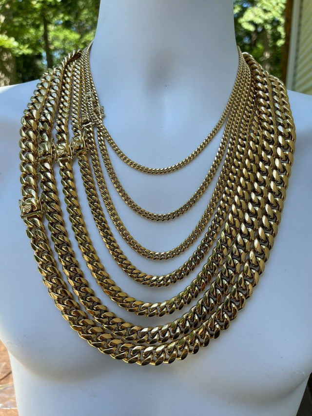 Miami Cuban Link Chain Necklace 14k Gold Over Stainless Steel (4-14mm)