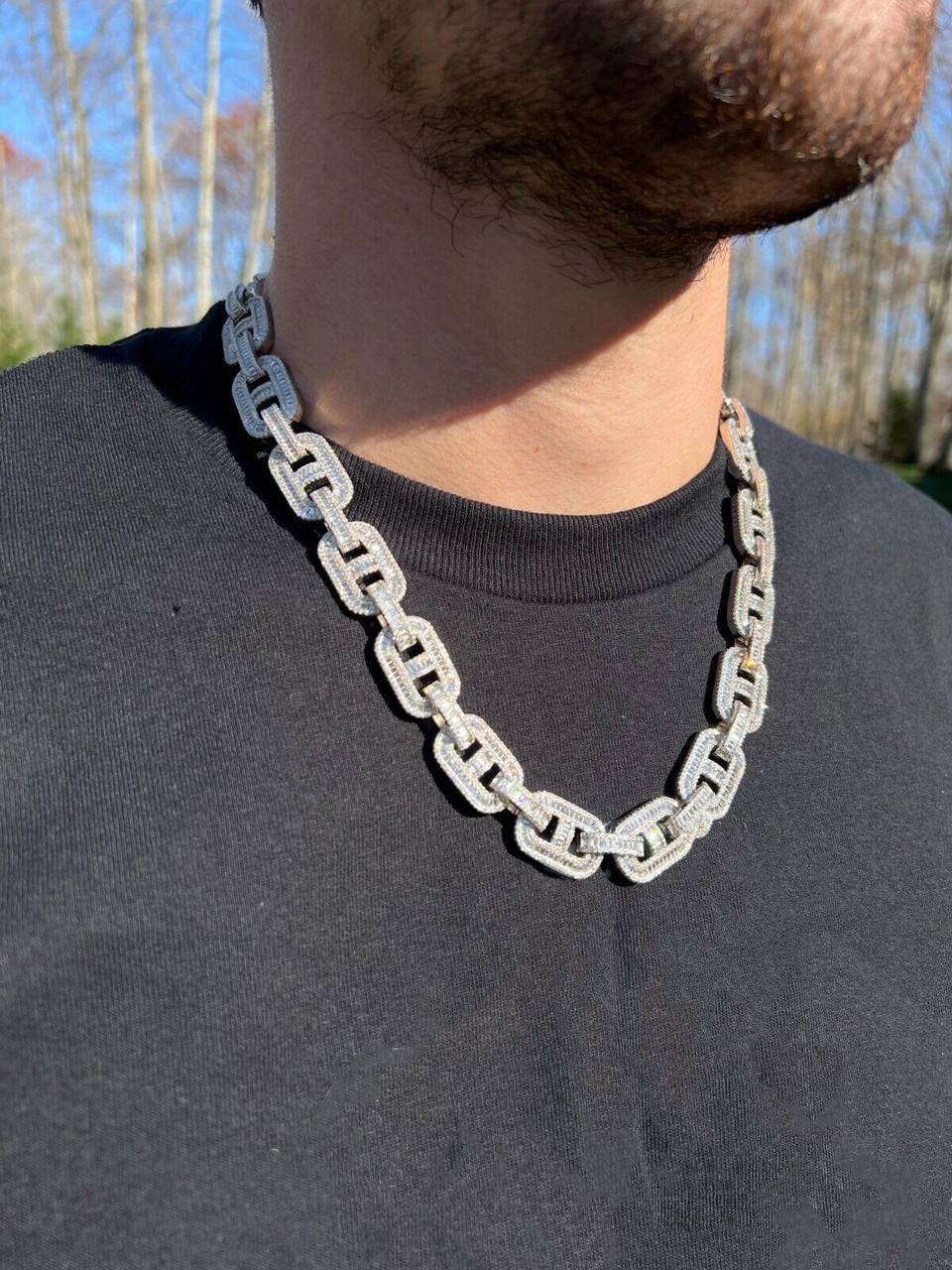 Moissanite Gucci  Mariner Link Chain in White Gold  14MMM - Flawless Karat