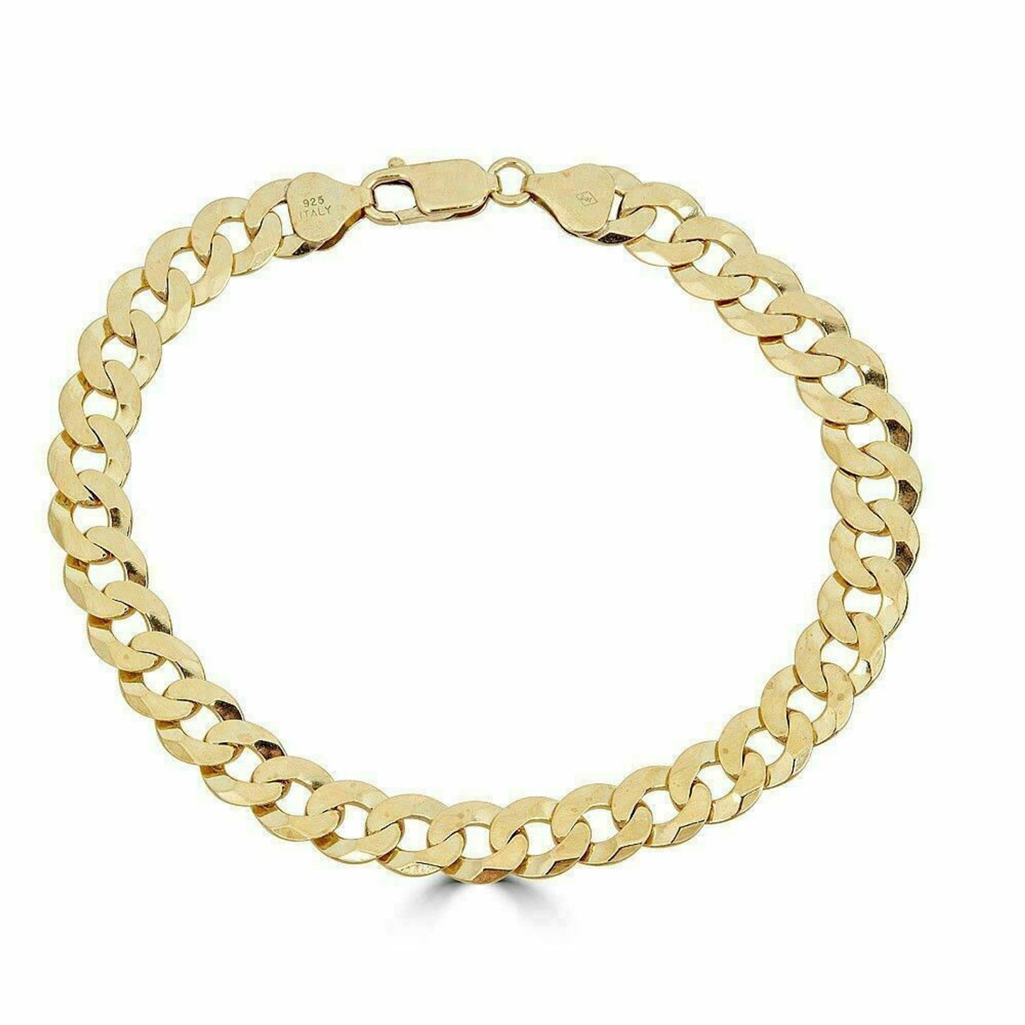 Real 14k Gold Vermeil 925 Sterling Silver Flat Cuban Bracelet Mens Ladies (3-11mm)