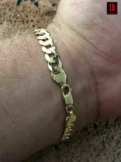 Real 14k Gold Vermeil 925 Sterling Silver Flat Cuban Bracelet Mens Ladies (3-11mm)