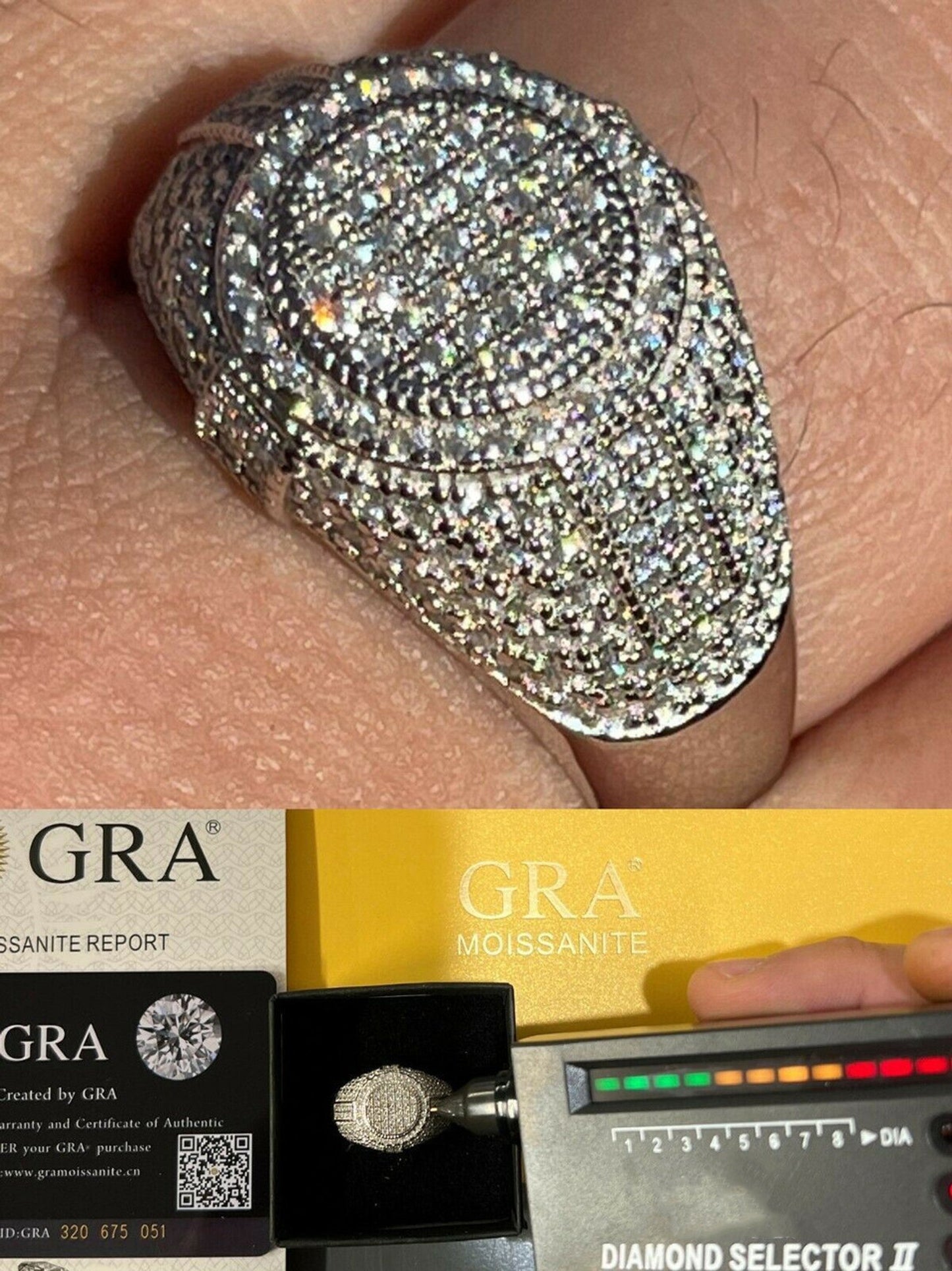 Real 925 Silver Iced Hip Hop Pinky Ring REAL MOISSANITE Stone Pass Diamond Tester - Flawless Karat