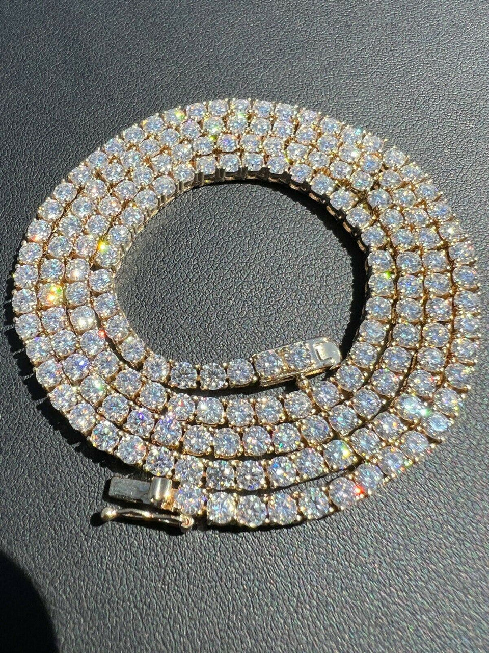 Real Solid 10k Yellow Gold Moissanite 3mm Tennis Necklace - Flawless Karat