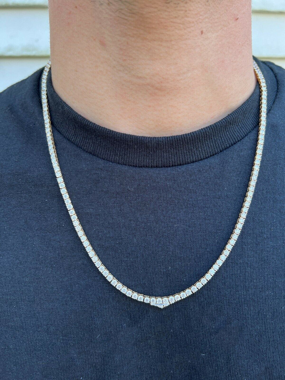 Real Solid 10k Yellow Gold Moissanite 3mm Tennis Necklace - Flawless Karat