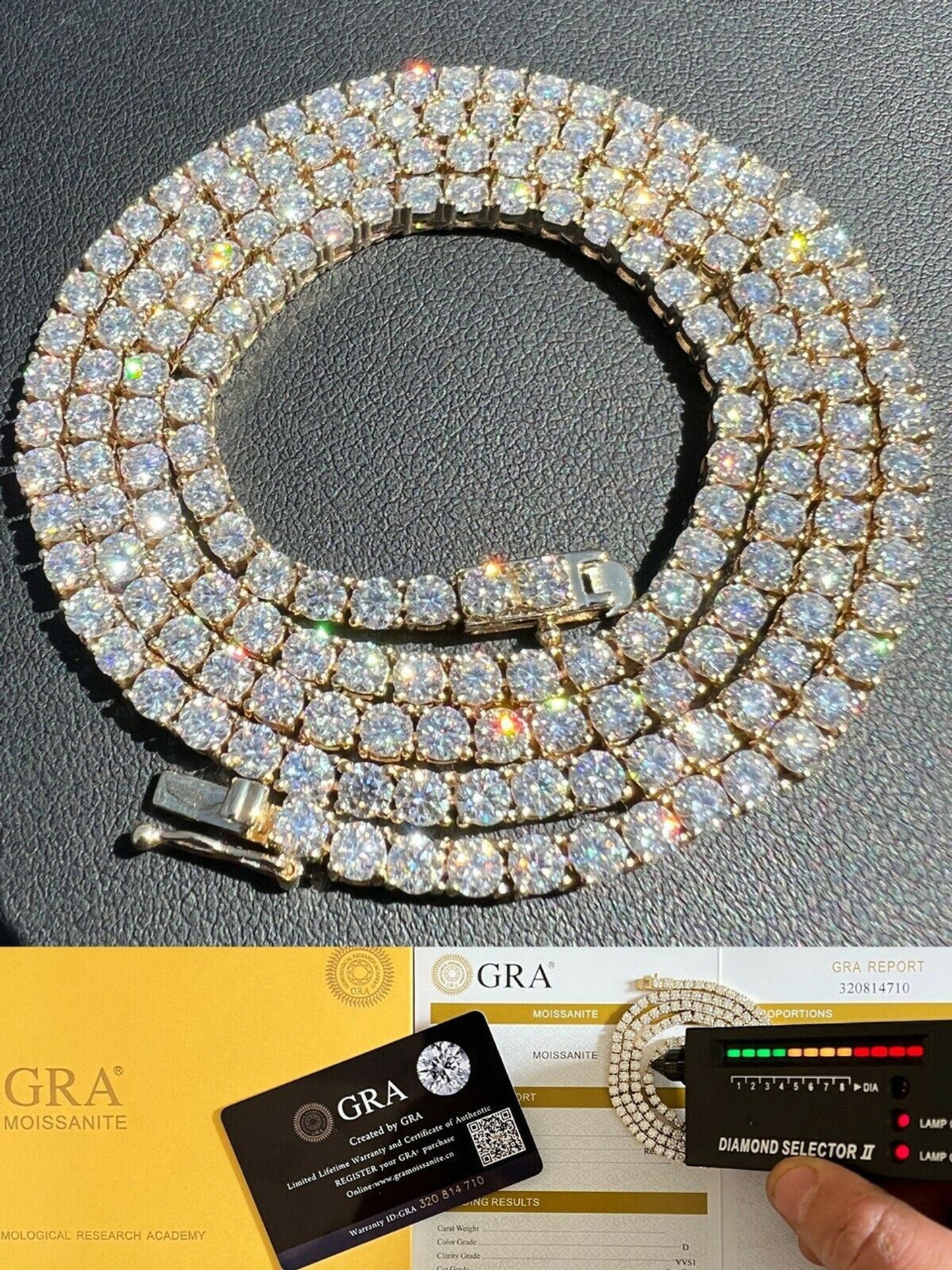 Real Solid 10k Yellow Gold Moissanite 3mm Tennis Necklace - Flawless Karat