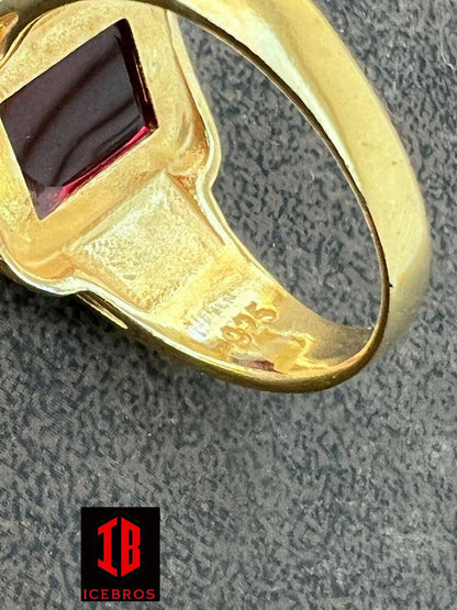 Real Solid 14k Gold Vermeil Over Solid 925 Silver Ruby Red Stone Ring Hip Hop Ice - Flawless Karat