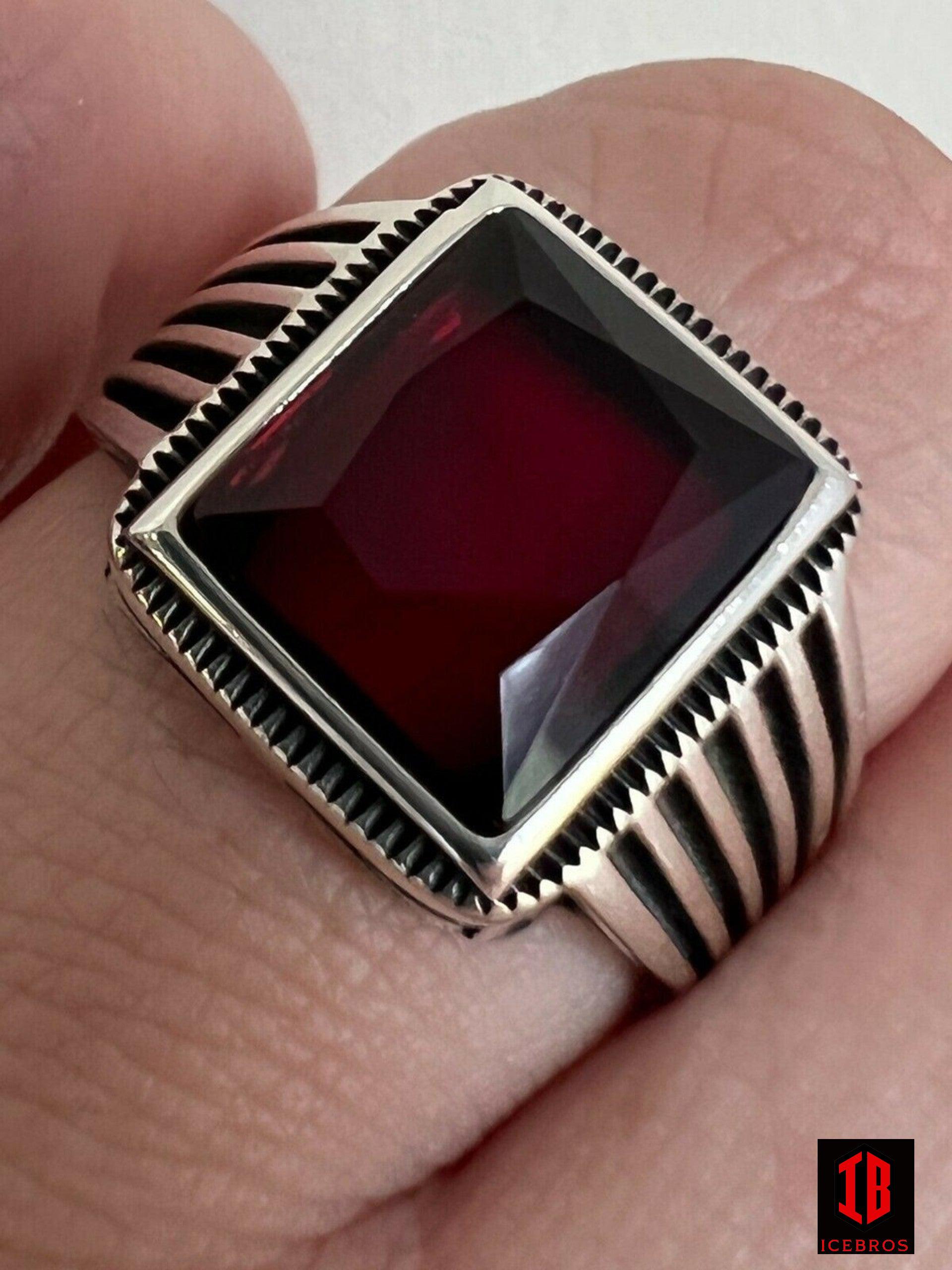 Real Solid 14k Gold Vermeil Over Solid 925 Silver Ruby Red Stone Ring Hip Hop Ice - Flawless Karat