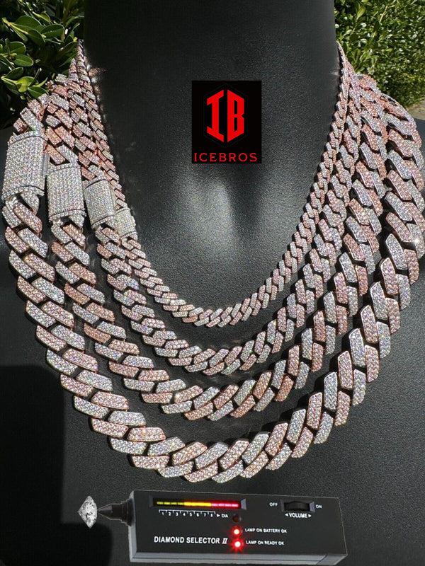 Close-up view of a shimmering Rose Gold Miami Necklace Cuban Link Chain on display.