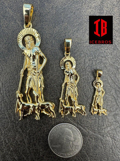 SAINT St LAZARUS Charm Necklace, 14K Gold over 925 Silver San Lazaro PENDANT, Religious Jewelry for Men & Women, Gift Pendant For Unisex