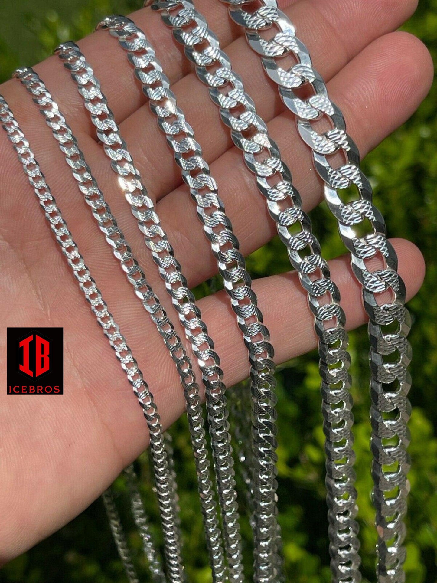 Solid 925 Silver Diamond Cut Flat Miami Curb Cuban Link Chain Necklace (3-11mm)