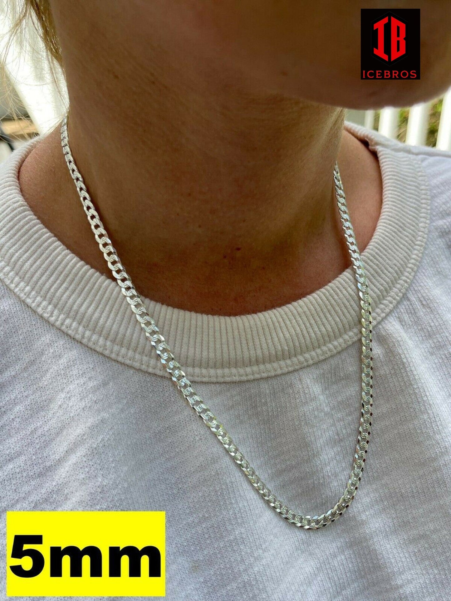 Solid 925 Silver Diamond Cut Flat Miami Curb Cuban Link Chain Necklace (3-11mm)