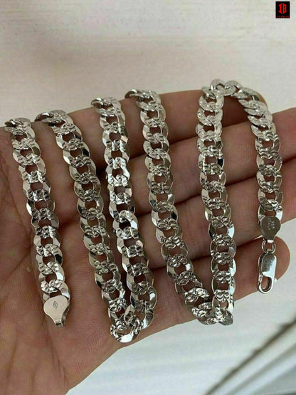 Solid 925 Silver Diamond Cut Flat Miami Curb Cuban Link Chain Necklace (3-11mm)