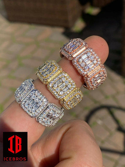 Solid 925 Silver Men's Hip Hop Rapper Baguette Diamond Pinky RING 14k Gold Iced (CZ)