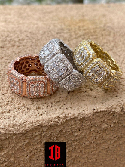 Solid 925 Silver Men's Hip Hop Rapper Baguette Diamond Pinky RING 14k Gold Iced (CZ)