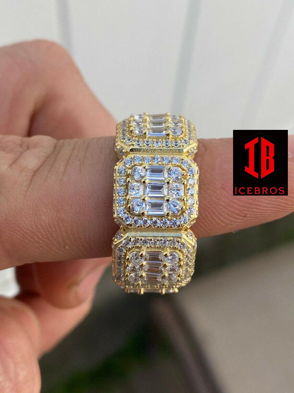 Solid 925 Silver Men's Hip Hop Rapper Baguette Diamond Pinky RING 14k Gold Iced (CZ)