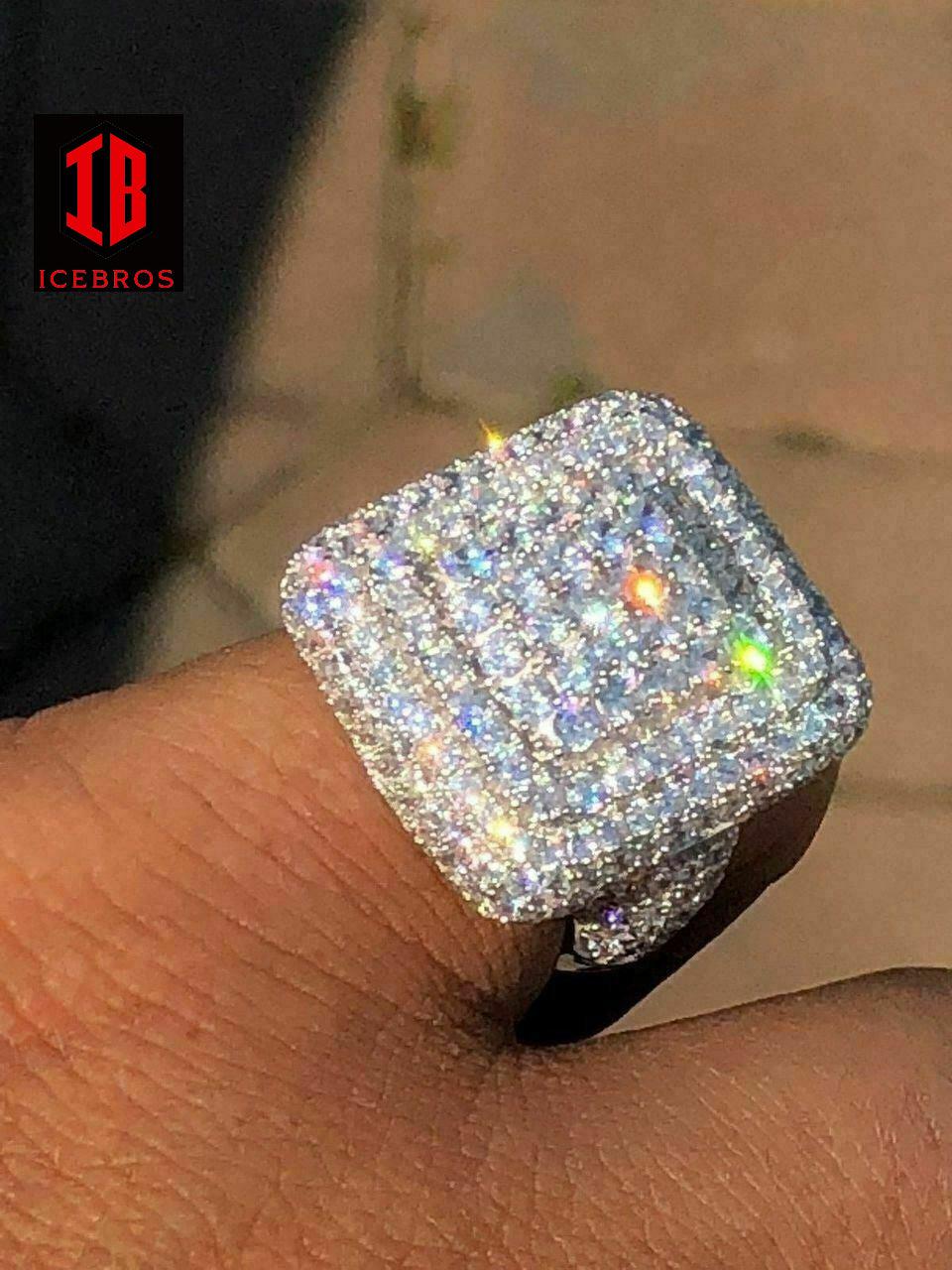 Solid 925 Silver Men's Hip Hop Rapper Big Diamond Pinky RING 14k Gold ICY CUSTOM (CZ)