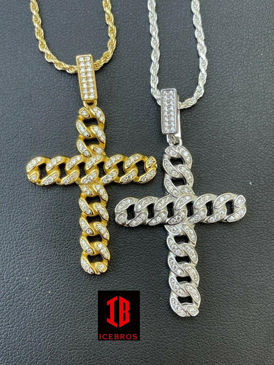 ICED 925 SILVER/GOLD shops CUBAN CROSS PENDANT