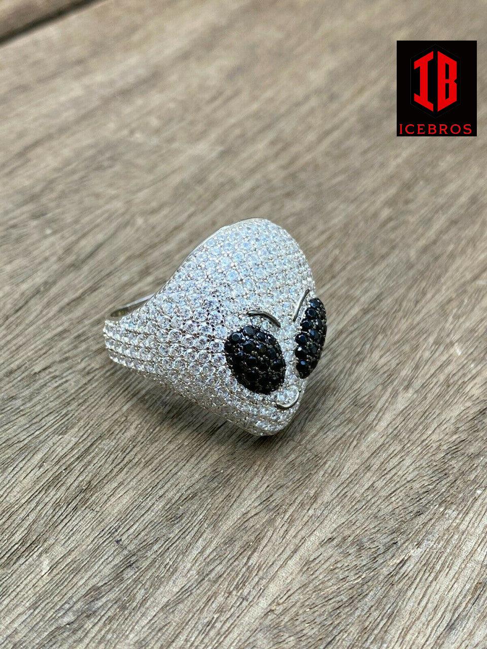 Solid 925 Sterling Silver Hip Hop Alien Head Emoji Men's Iced Diamond Ring (CZ)