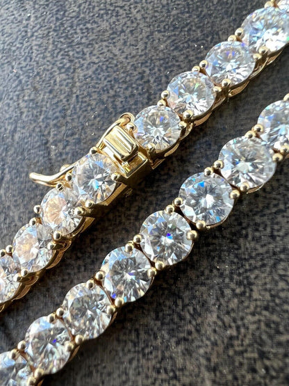 Solid 10k Solid Yellow Gold 5mm Large Iced Moissanite Stone Tennis Chain - Flawless Karat