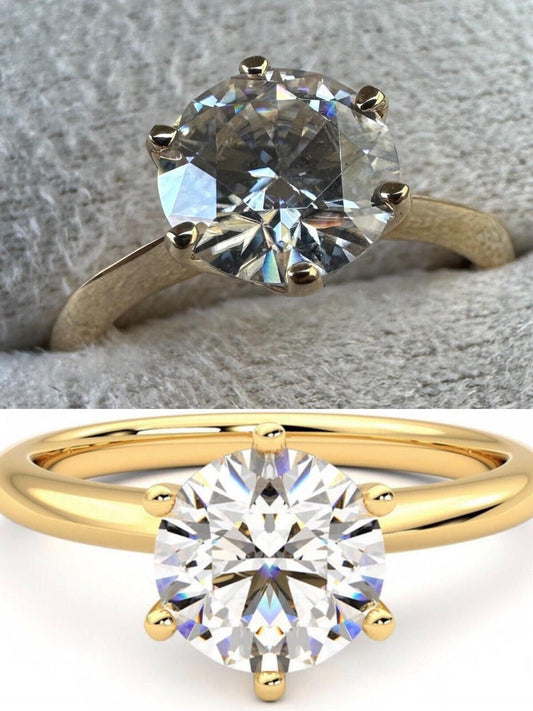 Solid 14kt Yellow Gold 2ct 8mm VVS D Moissanite Engagement Solitaire Ring - Flawless Karat