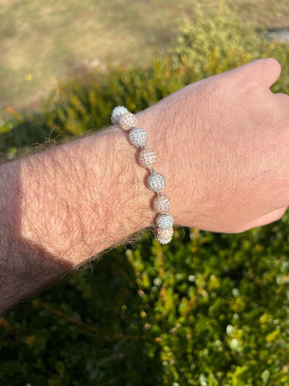 Two Tone Ball Moon White Moissanite Bracelet (4-10mm) - White Rose Gold Over 925 Sterling Silver