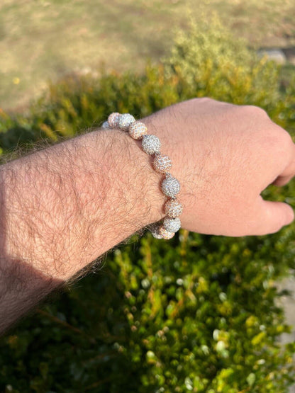 Two Tone Ball Moon White Moissanite Bracelet (4-10mm) - White Rose Gold Over 925 Sterling Silver