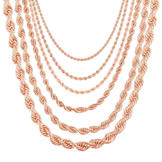 Unisex 14k Rose Gold Over Solid 925 Sterling Silver Ladies Men's Rope Chain Necklace (2mm, 5mm)