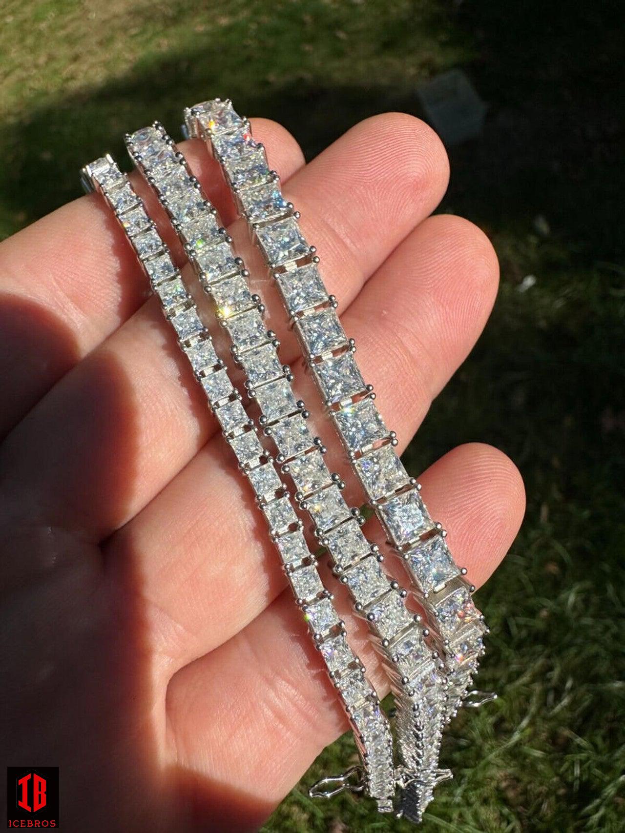 White Gold Micro Tennis Bracelet , Moissanite Princess Square-Cut ,925 Sterling Silver Wristlet