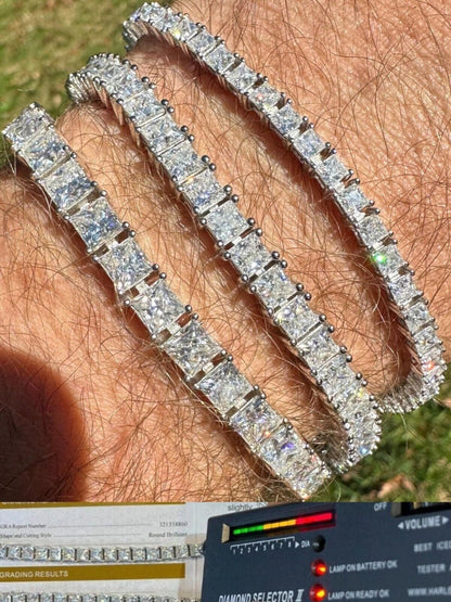 White Gold Micro Tennis Bracelet ,(3mm-5mm) Moissanite Prince Square-Cut ,925 Sterling Silver Wristlet