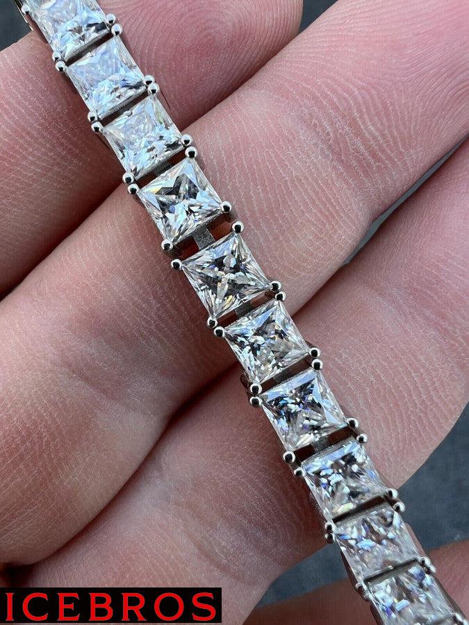 White Gold Micro Tennis Bracelet , Moissanite Princess Square-Cut ,925 Sterling Silver Wristlet