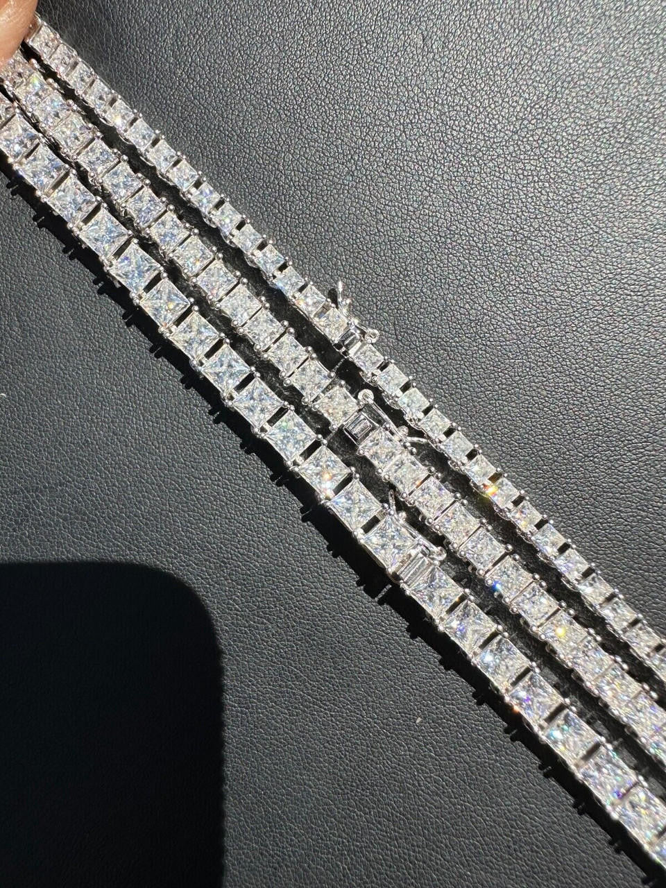 White Gold Micro Tennis Chain ,Moissanite Diamond Princess-cut ,925 Sterling Silver Necklace