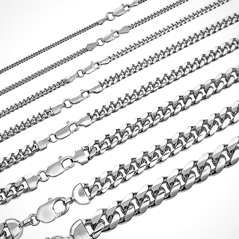 White Gold Over 925 ITALY Silver Cuban Link Chain (Lobster Clasp) (2-12mm)