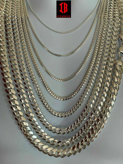 White Gold Over 925 ITALY Silver Cuban Link Chain (Lobster Clasp) (2-12mm)