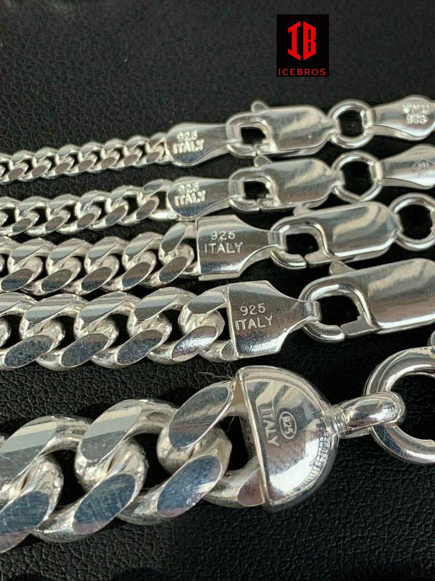 White Gold Over 925 ITALY Silver Cuban Link Chain (Lobster Clasp) (2-12mm)