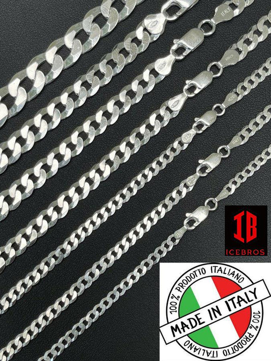 White Gold Vermeil Over Solid Italian 925 Silver Flat Miami Cuban Link Chain Necklace (3-11mm)