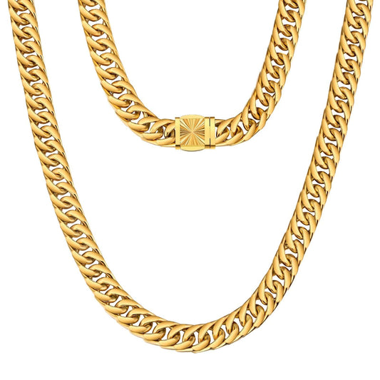 12mm 18K Gold Plated Stainless Steel Cuban Chain with Embossed Clasp