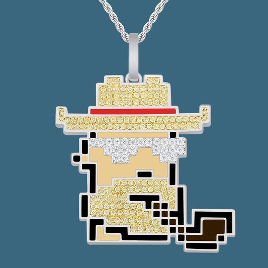 NFT CypherPunk Old Man Pendant Necklace White Gold Plated Brass