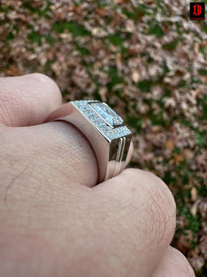 Side View of 3.6 carat Moissanite Ring white gold Plated on hand