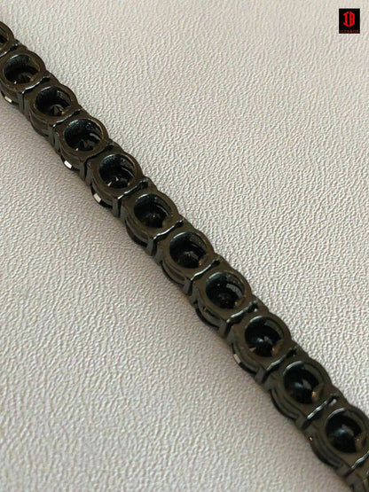 Black CZ Diamond Tennis Chain SOLID 925 Sterling Silver Single Row ICED Mens 3-6mm