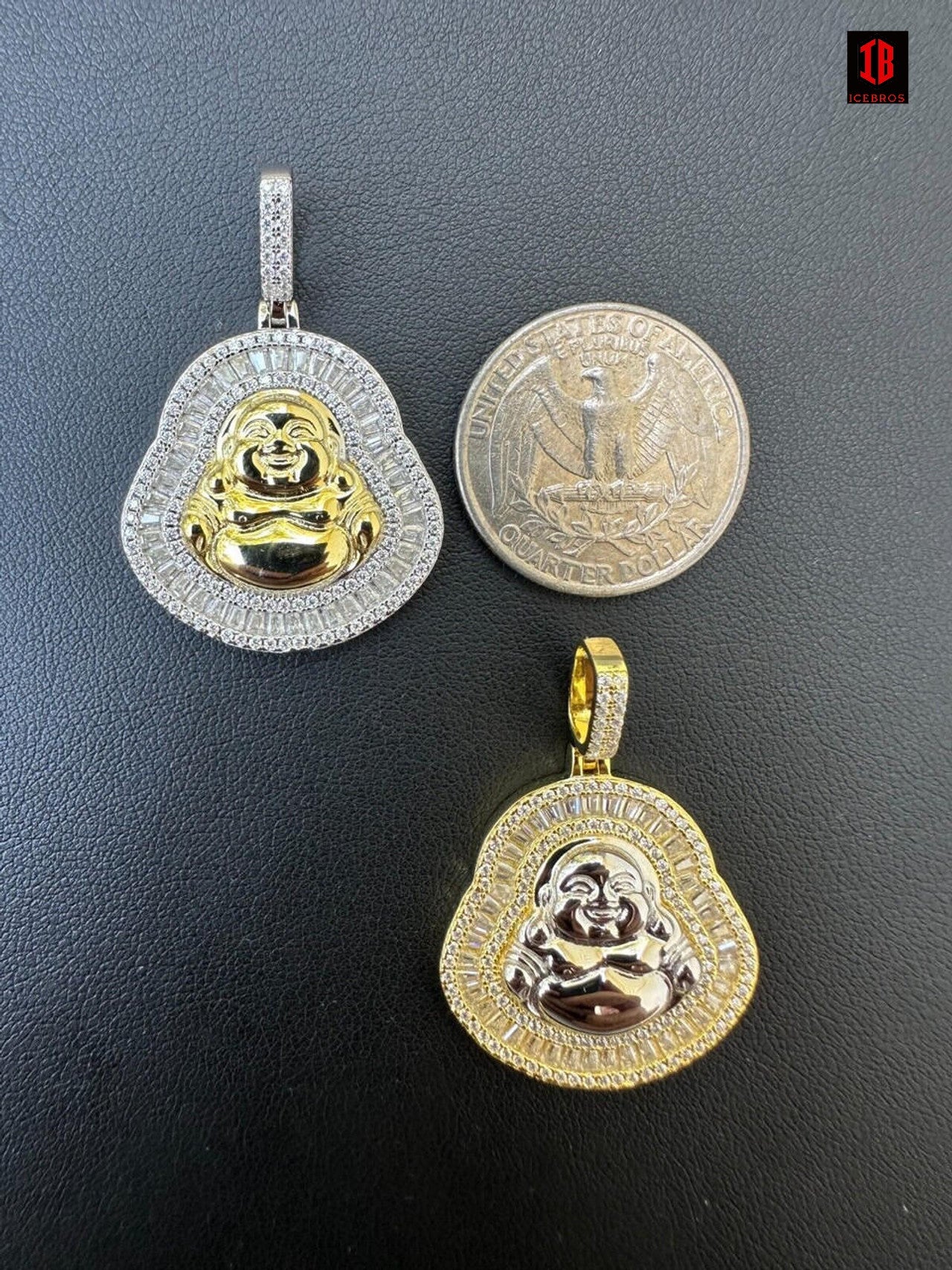 Buddha Pendant Real Moissanite Solid 925 Silver / 14k Gold Plated Iced Necklace