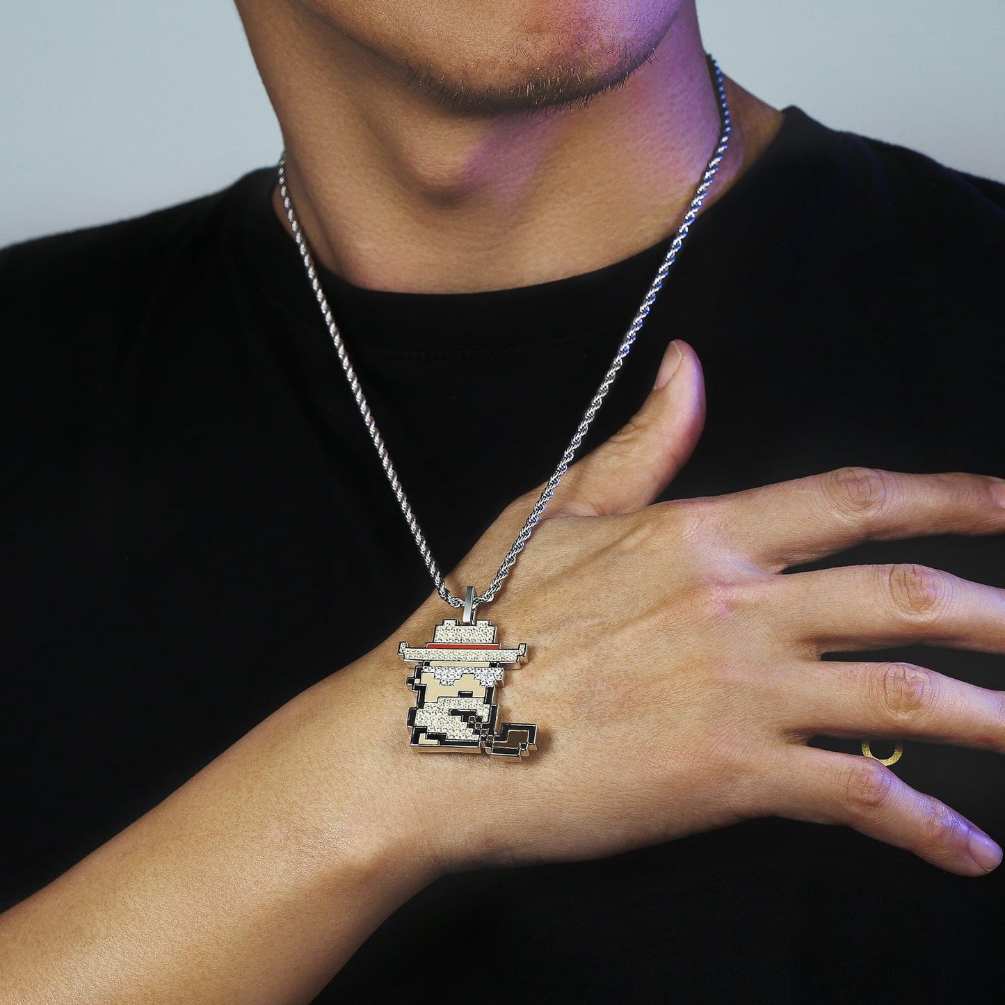 NFT CypherPunk Old Man Pendant Necklace White Gold Plated Brass