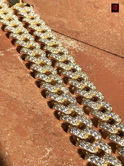 YELLOW GOLD Real Miami Cuban Link Chain Iced Diamond Out Solid 925 Sterling Silver Necklace