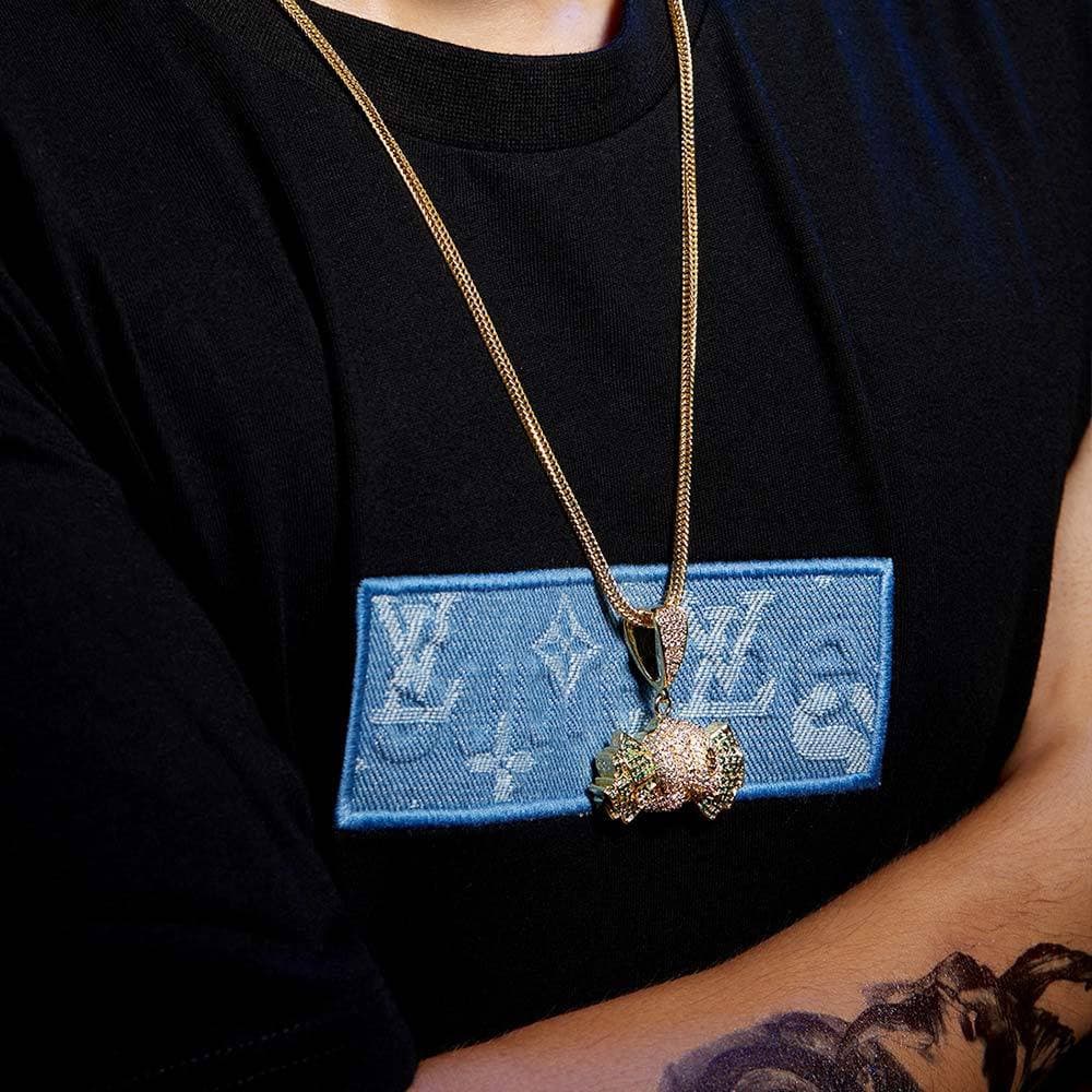 14K Gold Green Dollar Sign Pendant Necklace
