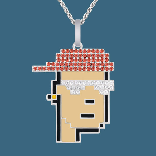 NFT CypherPunk Pendant Necklace White Gold Plated Brass