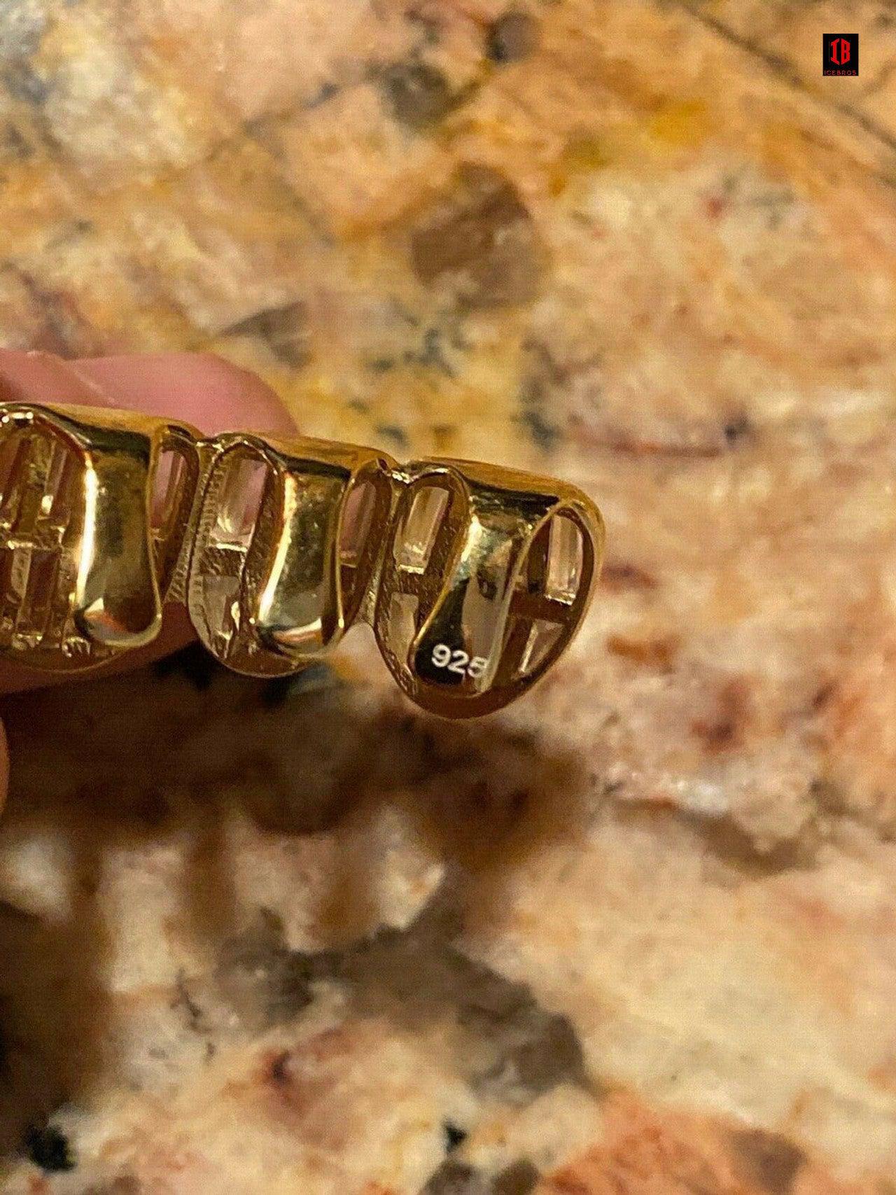 Gold Rhodium 925 Sterling Silver Grillz Baguette Iced Grills Top Or Bottom Teeth