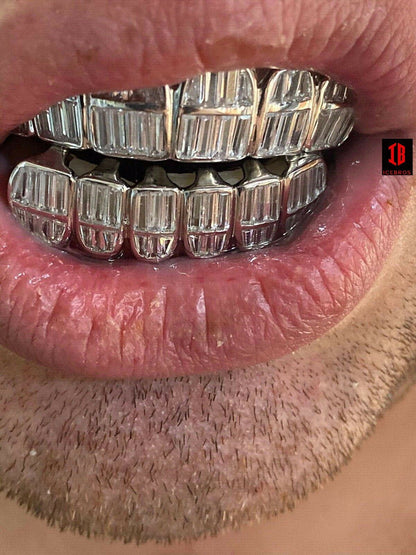 25 Silver White Gold Filled Baguette Diamond GRILLZ Teeth All Grills