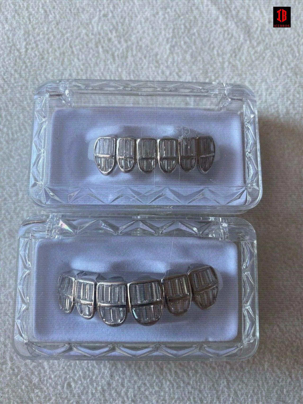 925 Silver 14k Gold Filled Baguette Diamond GRILLZ Teeth All Grills