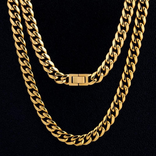 10mm 18K Gold Plated Stainless Steel Cuban Chain (Round Cut)